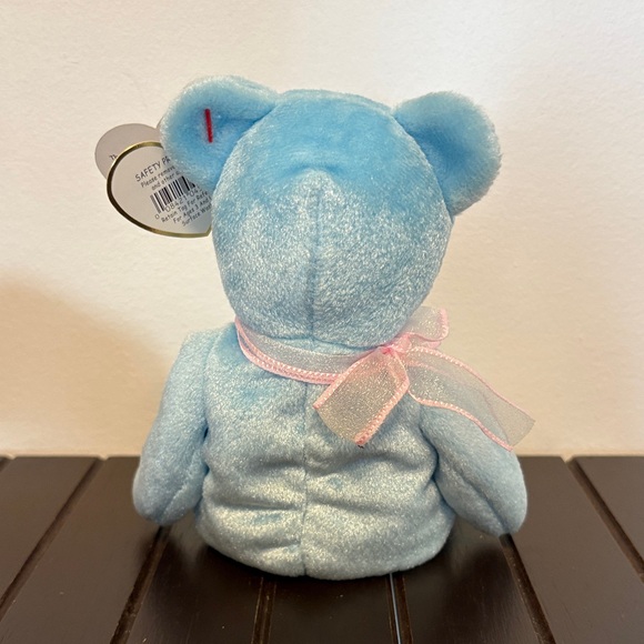 Ty Light Blue Stuffed Bear with Pink Ribbon - Picture 5 of 5
